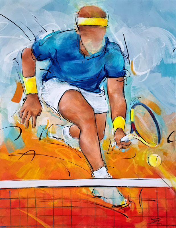Œuvre d'art de tennis | Nadal à Roland Garros | Peinture de sport | Tableau par Lucie LLONG, artiste du sport