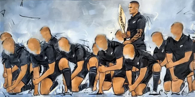 Kapa o pango en peinture | tableau des all blacks par Lucie LLONG, artiste peintre du sport | Créatrice d'œuvres d'art et d'émotion