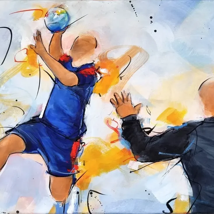 Tableau de sport | l'équipe de France de Handball en peinture | Champions du monde, champions olympique et d'Europe | Peinture par Lucie LLONG, artiste peintre du sport
