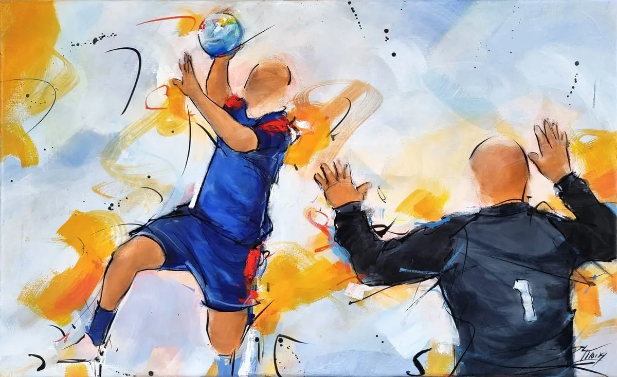 Tableau de sport | l'équipe de France de Handball en peinture | Champions du monde, champions olympique et d'Europe | Peinture par Lucie LLONG, artiste peintre du sport