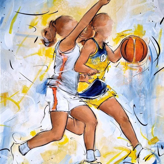 Tableau de sport | peinture de basketball féminin | Ouevre d'art par Lucie LLONG, artiste peintre du sport