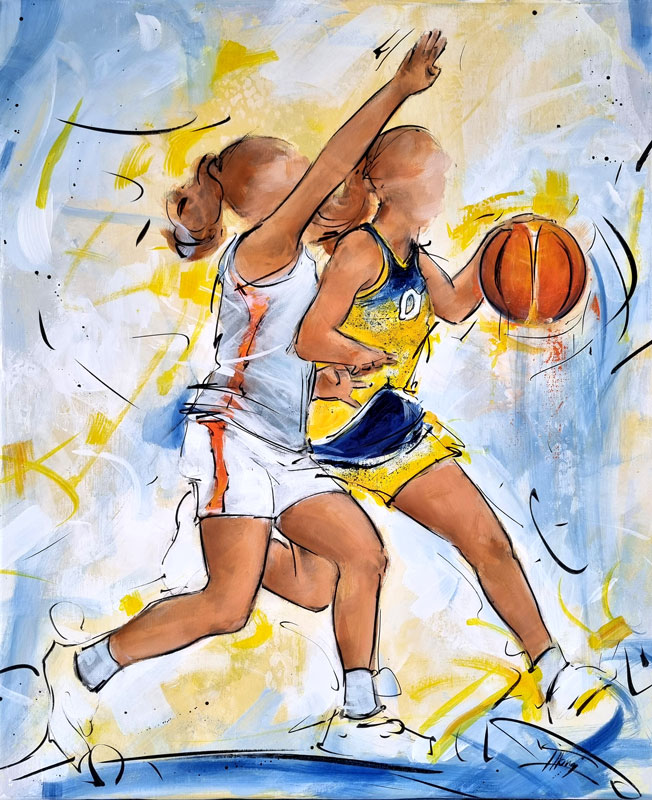 Tableau de sport | peinture de basketball féminin | Ouevre d'art par Lucie LLONG, artiste peintre du sport