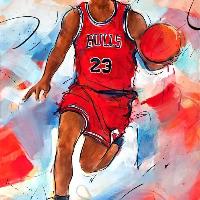 Basketball painting | Michael Jordan of the Chicago Bulls | NBA | Sports painting by Lucie LLONG