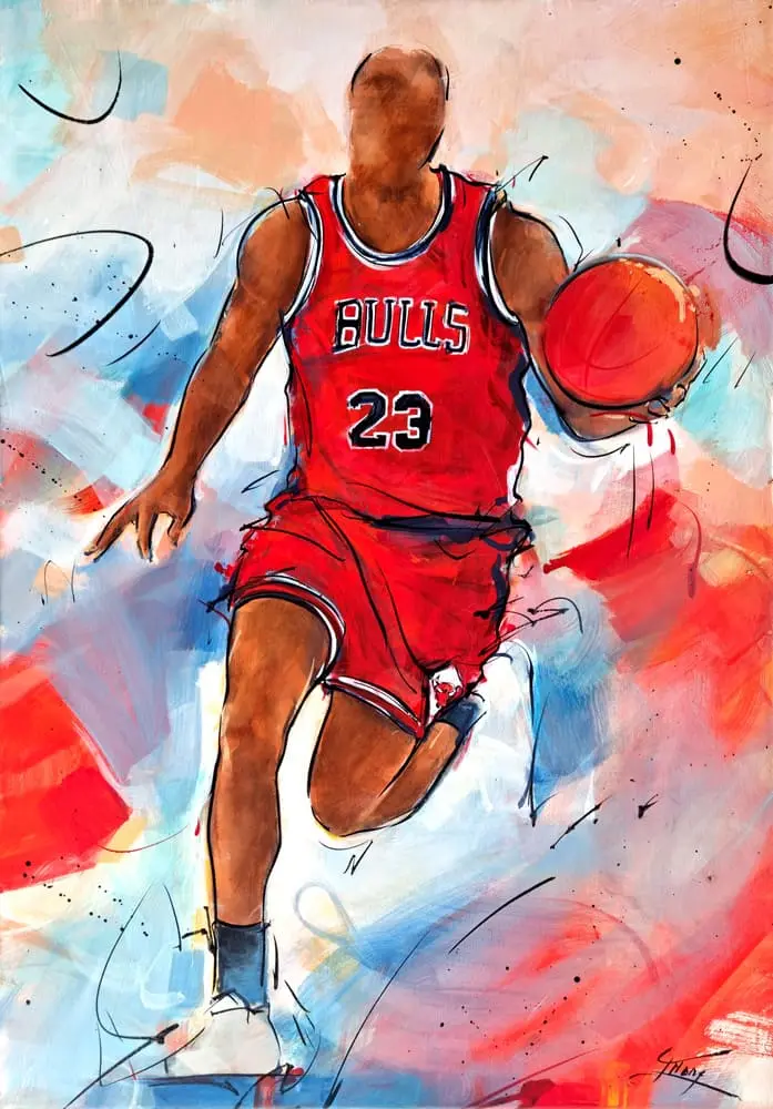 Peinture de basket ball | Michael Jordan des Chicago Bulls | NBA | Tableau de sport par Lucie LLONG