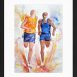Sports watercolor painting | Aladji Ba , multi-medalled sprinter with his guide | Paralympics Paris 2024 | Athletics | Painting by Lucie LLONG, sports painter