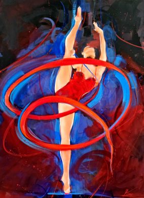 Peinture de sport | Gymnastique rythmique GR | Epreuve de ruban | JO Paris 2024 | Tableau de sport par Lucie LLONG, artiste peintre