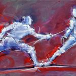 Œuvre d'art d'escrime | Tableau de sport | l'épée en peinture | JO 2024 | Lucie LLONG, artiste peintre du sport