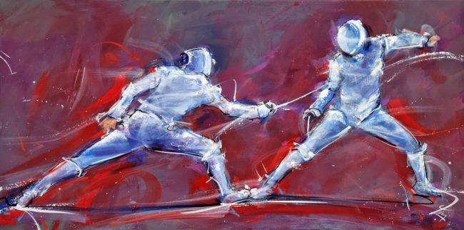 Œuvre d'art d'escrime | Tableau de sport | l'épée en peinture | JO 2024 | Lucie LLONG, artiste peintre du sport