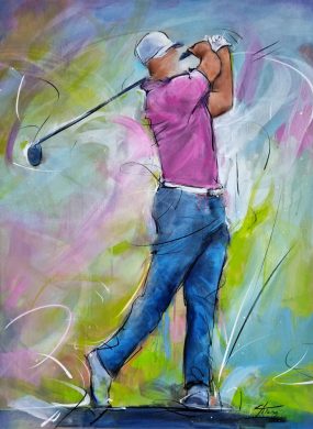 Œuvre d'art sur le golf | le sport en peinture | Tableau par Lucie LLONG, artiste peintre du mouvement | Paris 2024