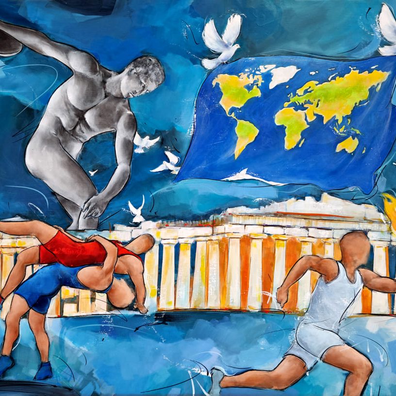 L'héritage antique des Jeux olympiques en peinture | Tableau de sport par lucie LLONG | L'olympisme , l'idée de la paix et l'universalité en peinture