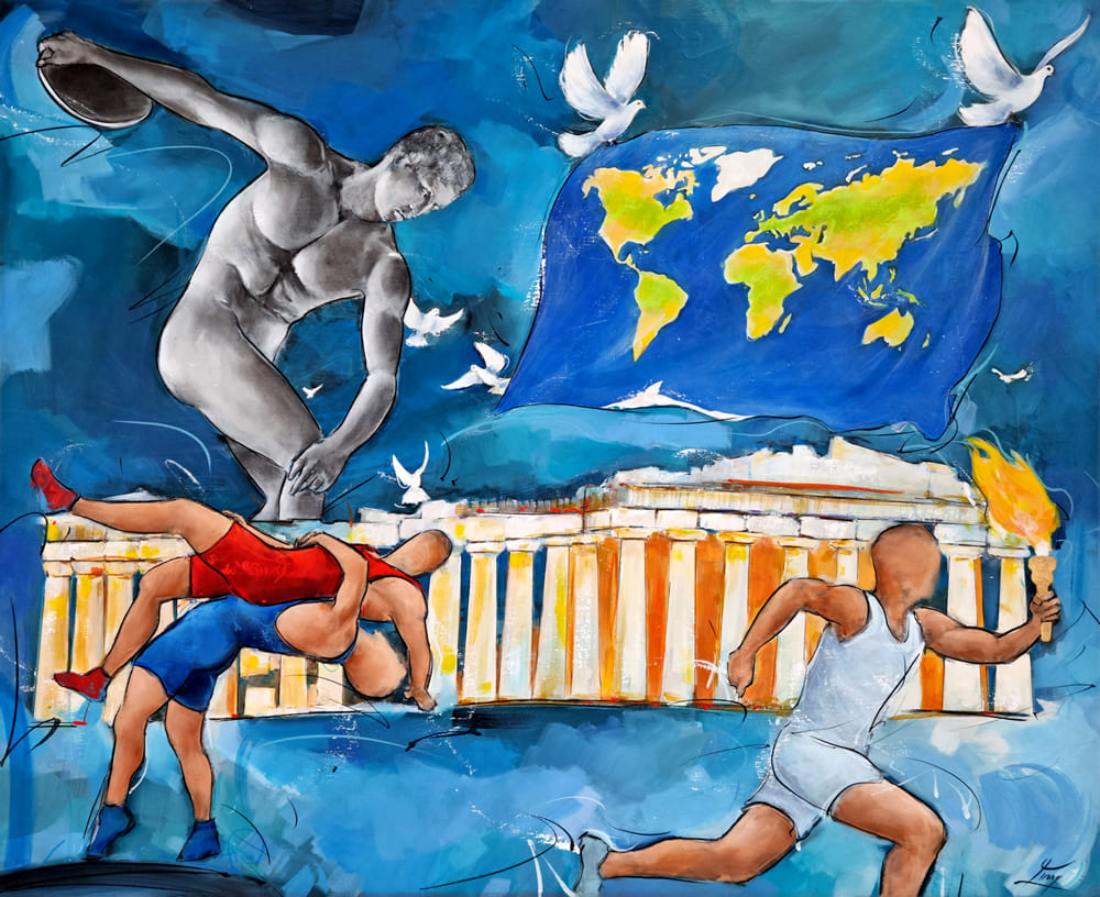L'héritage antique des Jeux olympiques en peinture | Tableau de sport par lucie LLONG | L'olympisme , l'idée de la paix et l'universalité en peinture