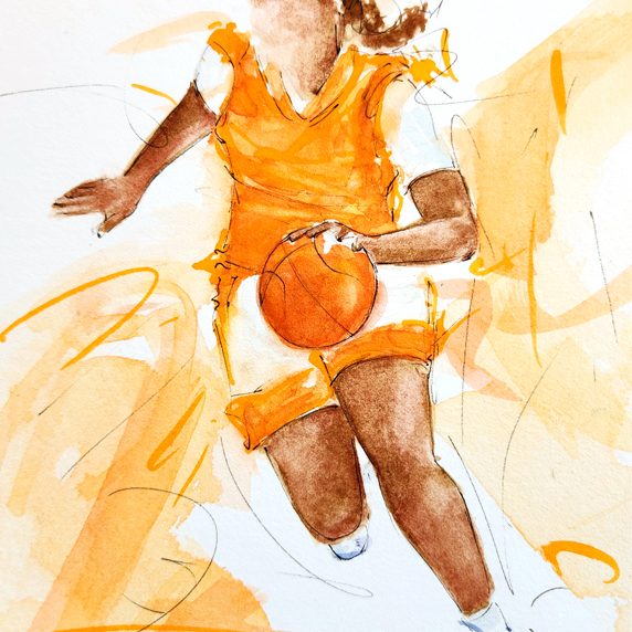 Aquarelle de basketball US féminin | Athletes unlimited | Peinture de sport par Lucie LLONG artiste peintre