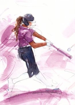 Aquarelle de softball US féminin | Athletes unlimited | Peinture de sport par Lucie LLONG artiste peintre