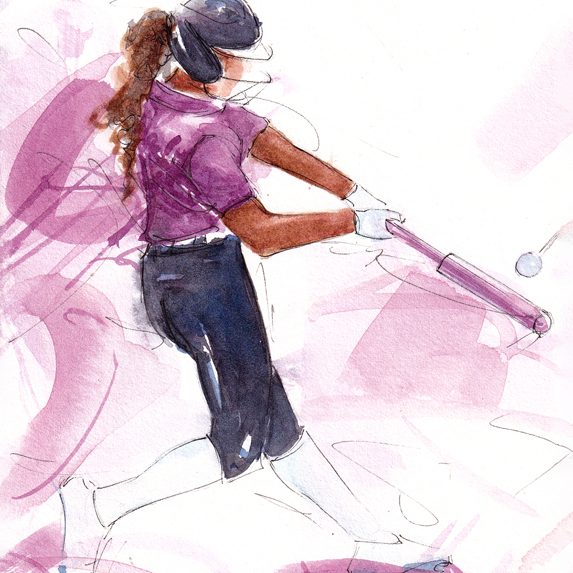 Aquarelle de softball US féminin | Athletes unlimited | Peinture de sport par Lucie LLONG artiste peintre