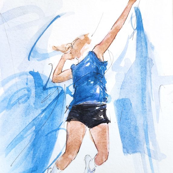 Aquarelle de volley ball US féminin | Athletes unlimited | Peinture de sport par Lucie LLONG artiste peintre