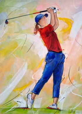 Women's Golf canvas painting | Female golfers on a course | Sports painting | Artwork by Lucie LLONG, movement artist.