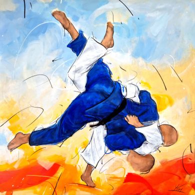 Judo painting | Sports painting | Judo competition by Lucie LLONG, sports artist