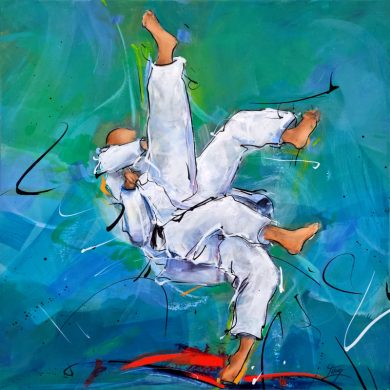 Ippon de légende en peinture | JUDO | Darcel Yandzi vs Djamel Bouras en finale du grand slam de Paris en 1996 | Tableau de sport par Lucie LLONG, artiste peintre du mouvement