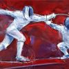 Tableau d'escrime | Combats à l'épée en peinture lors des Jeux olympiques | PARIS 2024 | Sport en peinture par Lucie LLONG, artiste peintre