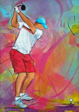 Golf painting | Golfer in action | Sport painting | Artwork by Lucie LLONG, painter of sport and movement