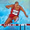 Athletics | Sports painting | Sprinter Edwin Moses at the 1984 Los Angeles Olympics | 400 m hurdles | Sports artwork by Lucie LLONG