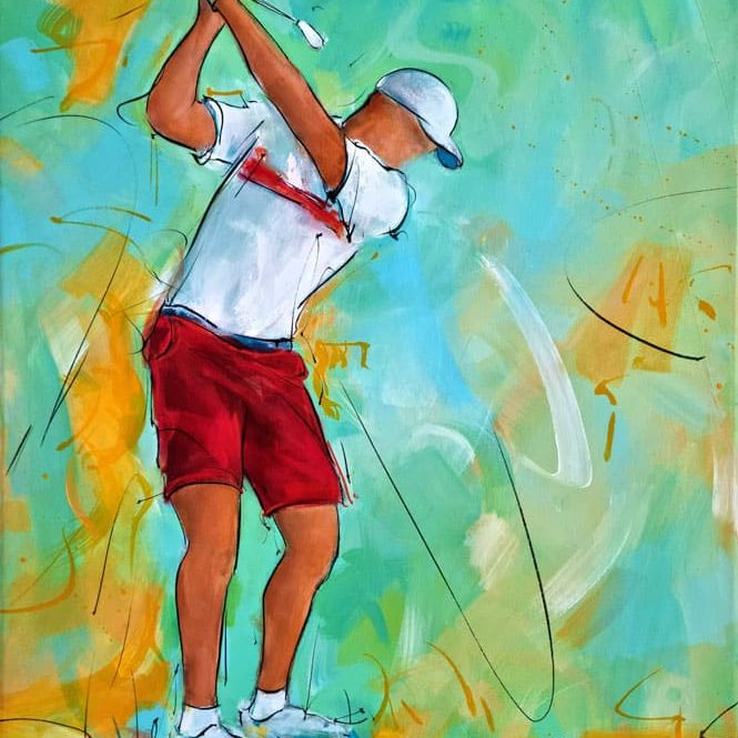 Tableau de sport | Golfeur en action par Lucie LLONG | Peinture de sport