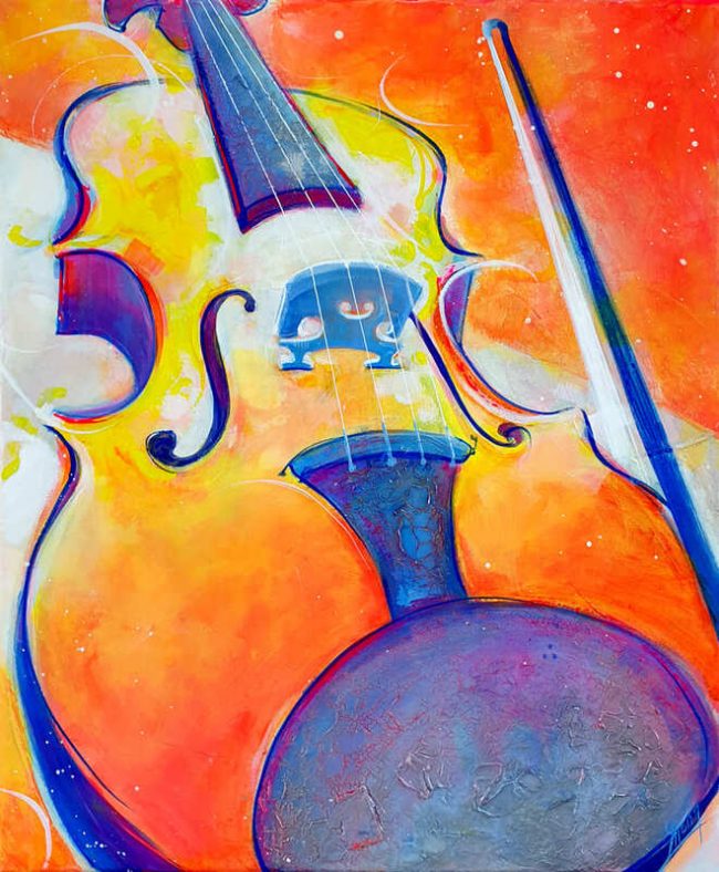 Instrument de musique en peinture | Le violon | Tableau de musique par Lucie LLONG , artiste peintre.