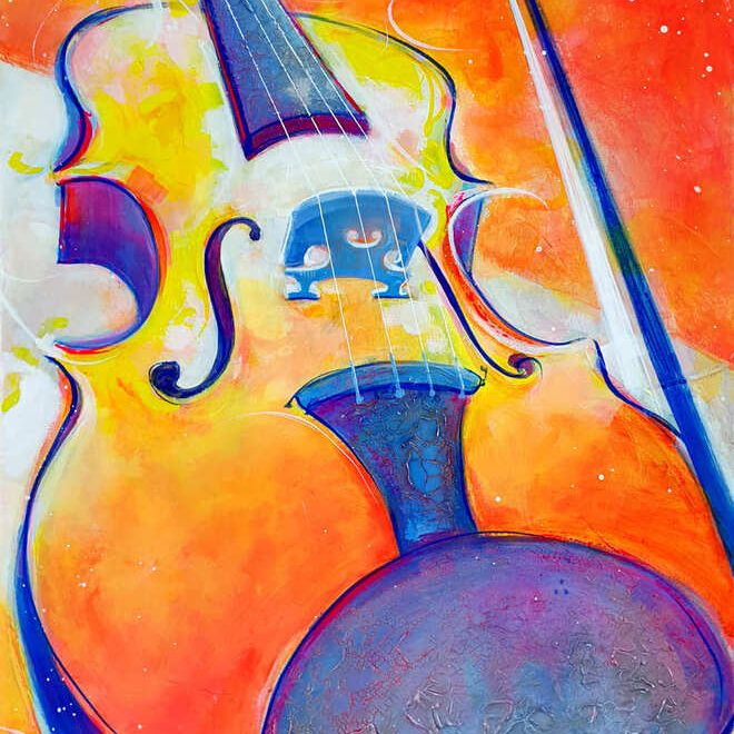 Instrument de musique en peinture | Le violon | Tableau de musique par Lucie LLONG , artiste peintre.