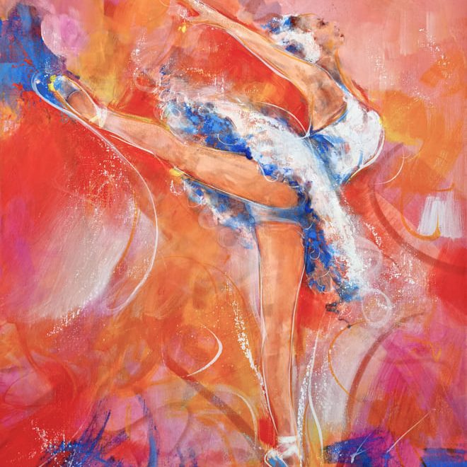 Peinture de danse classique | Danseuse de ballet | Tableau de sport. | Œuvre d'art par Lucie LLONG, Artiste peintre du mouvement