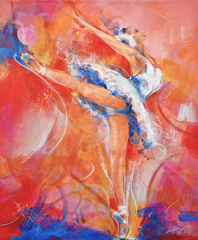 Peinture de danse classique | Danseuse de ballet | Tableau de sport. | Œuvre d'art par Lucie LLONG, Artiste peintre du mouvement