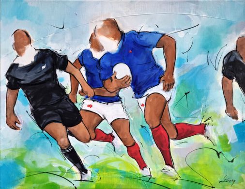 Tableau de sport | Peinture de rugby par Lucie LLONG, Artiste peintre du sport | Les all blacks de Nouvelle Zélande accueille le XV de France à l'Eden Park, le stade mythique d'Auckland.