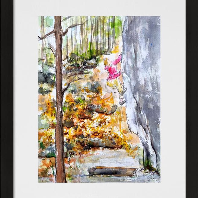Peinture de sport | Aquarelle d'escalade en forêt | Scène de sport par Lucie LLONG, artiste peintre du sport