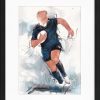Tableau représentant une peinture aquarelle des All Blacks par l'artiste Lucie LLONG | Œuvre d'art de rugby | Scène de sport d'un joueur de rugby portant le ballon