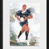 Tableau représentant une peinture aquarelle des All Blacks par l'artiste Lucie LLONG | Œuvre d'art de rugby | Attaque balle en main