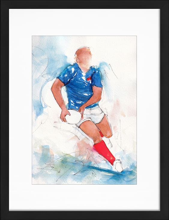 Peinture à l'aquarelle d'un joueur du XV de France | Tableau de sport par Lucie LLONG |