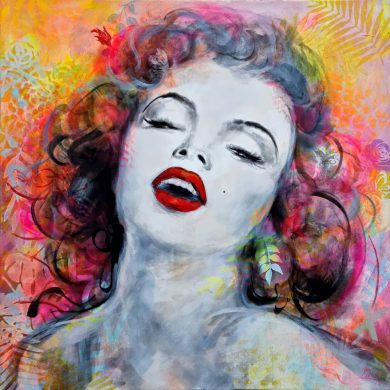 Tableau POP art | Marilyn Monroe en peinture | Série icônes du cinéma et de la mode | Œuvre d'art contemporaine par Lucie LLONG, artiste peintre du mouvement.