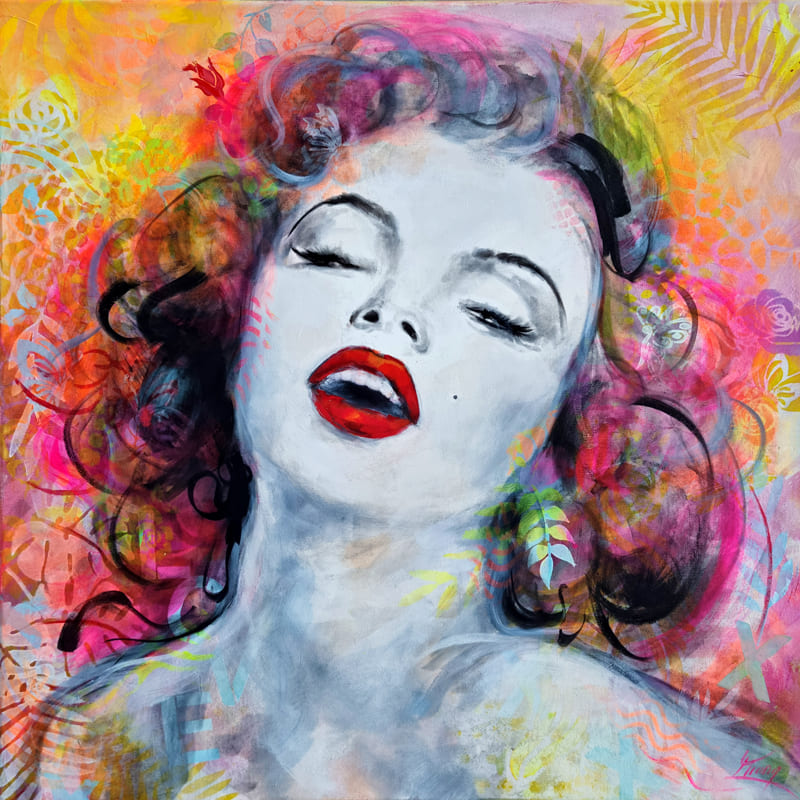 Tableau POP art | Marilyn Monroe en peinture | Série icônes du cinéma et de la mode | Œuvre d'art contemporaine par Lucie LLONG, artiste peintre du mouvement.