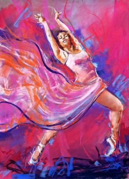 Tableau au pastel d'une danseuse classique en plein mouvement, œuvre réalisée par l'artiste peintre Lucie Llong.
