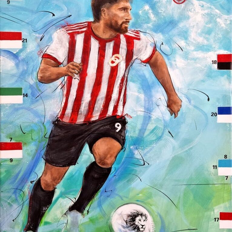 Peinture de sport | tableau de football | Neal Maupay, ballon au pied