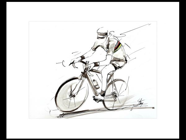 art peinture sport cyclisme : peinture à l'encre deLaurent Brochard, champion de monde de cyclisme en 1997