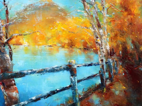 Art tableau paysage puy de dôme : peinture sur toile d'un panorama du puy de dome à l'automne